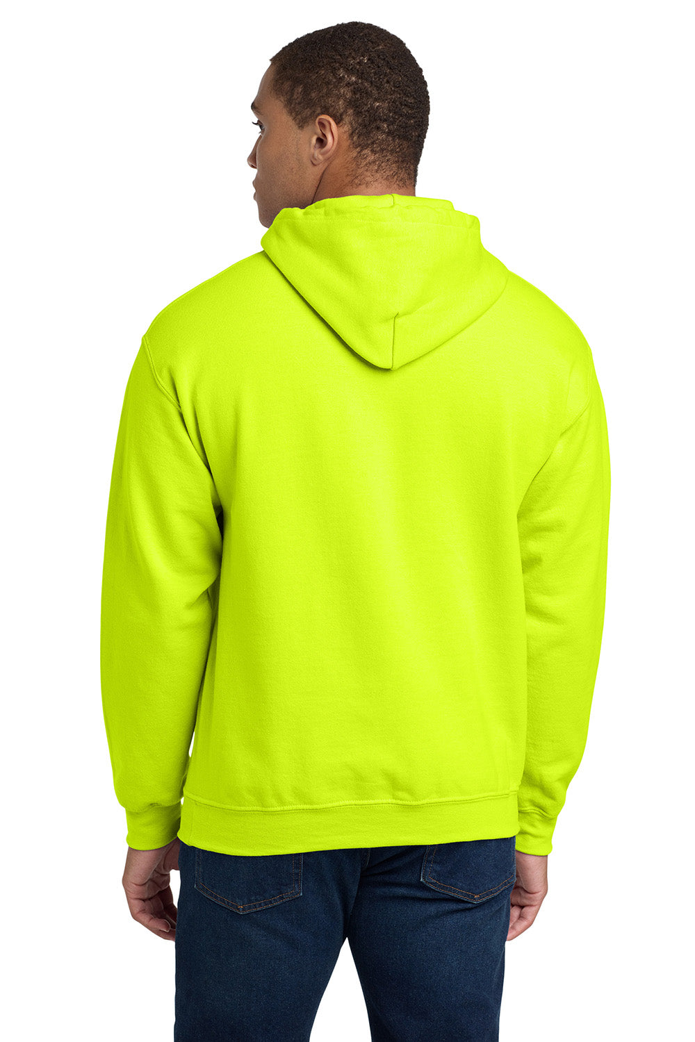 Gildan 18500/G185 Mens Pill Resistant Hooded Sweatshirt Hoodie w/ Pouch Pocket Safety Green Model Back