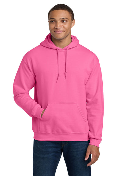 Gildan 18500/G185 Mens Pill Resistant Hooded Sweatshirt Hoodie w/ Pouch Pocket Safety Pink Model Front