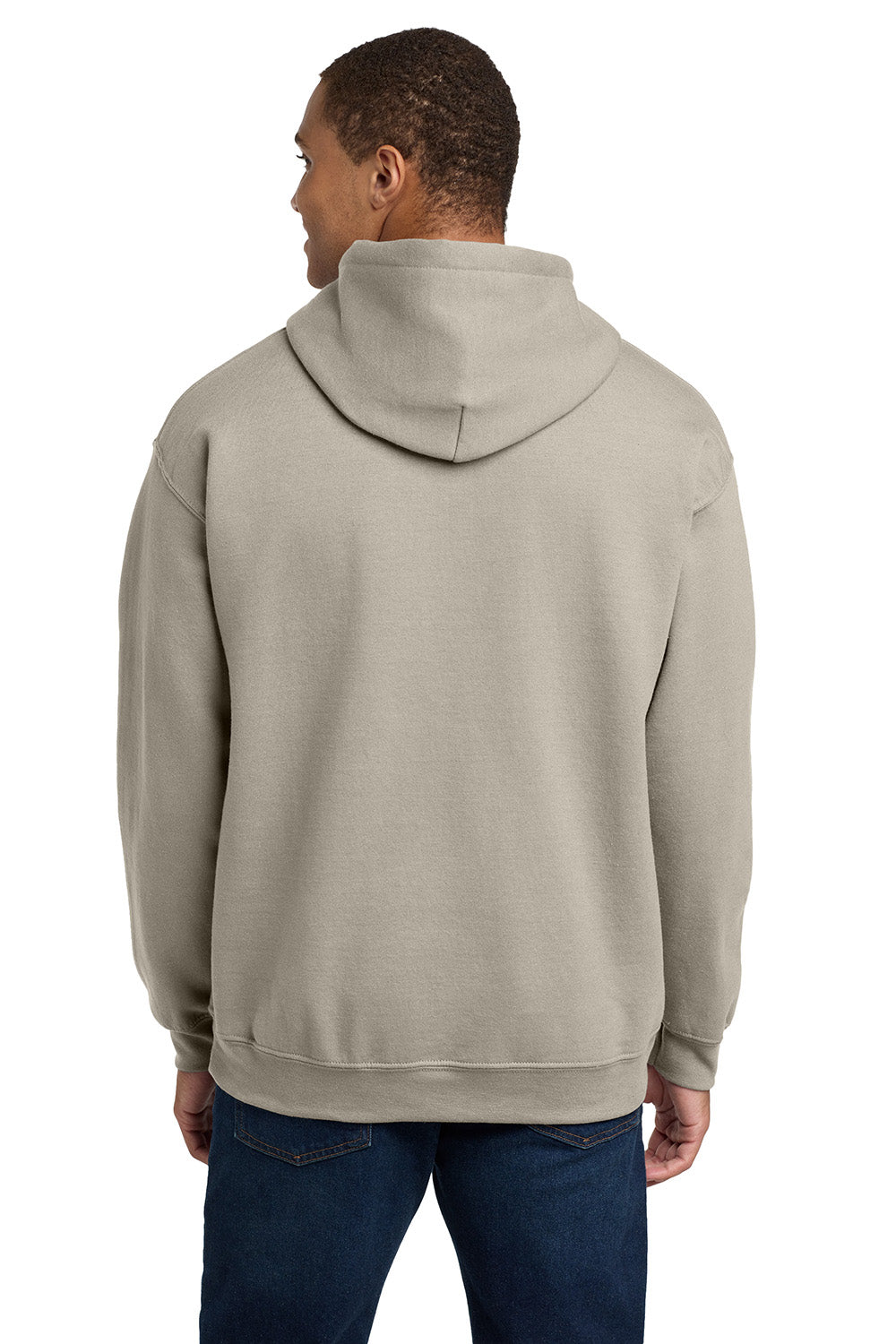 Gildan 18500/G185 Mens Pill Resistant Hooded Sweatshirt Hoodie w/ Pouch Pocket Sand Model Back