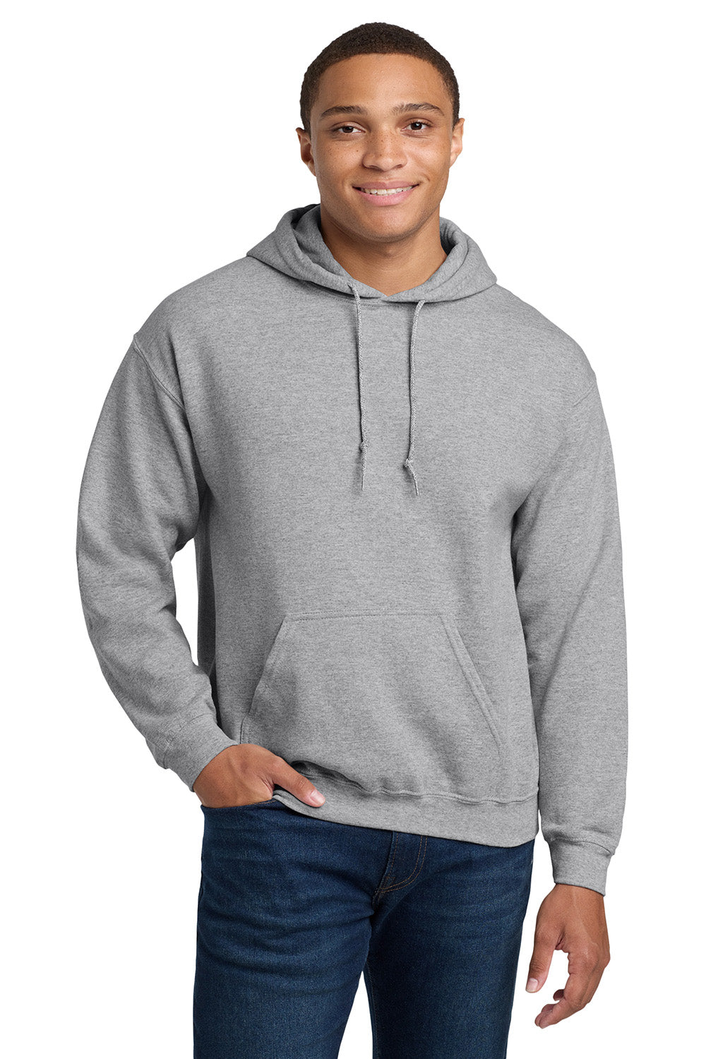 Gildan 18500/G185 Mens Pill Resistant Hooded Sweatshirt Hoodie w/ Pouch Pocket Sport Grey Model Front