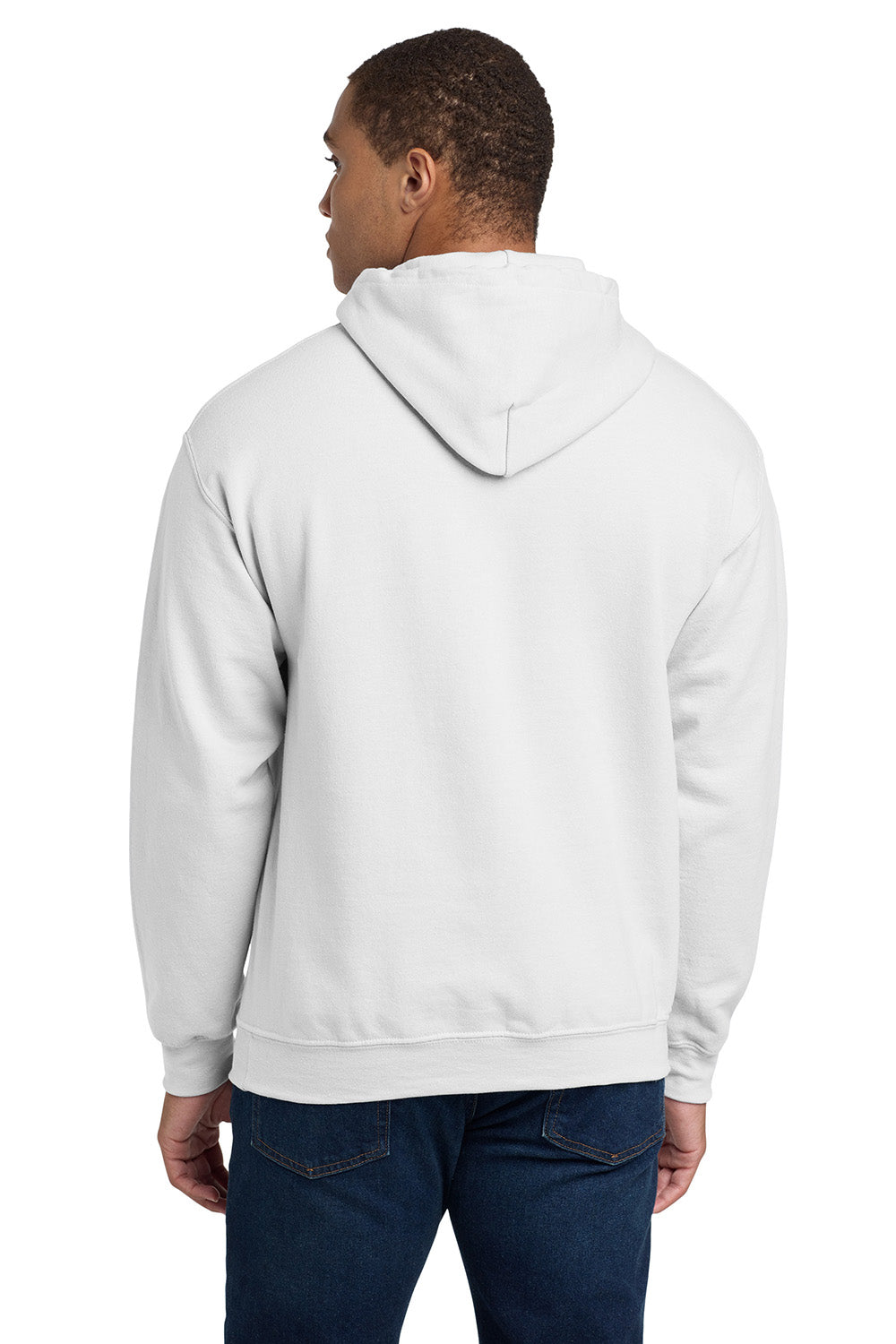 Gildan 18500/G185 Mens Pill Resistant Hooded Sweatshirt Hoodie w/ Pouch Pocket White Model Back