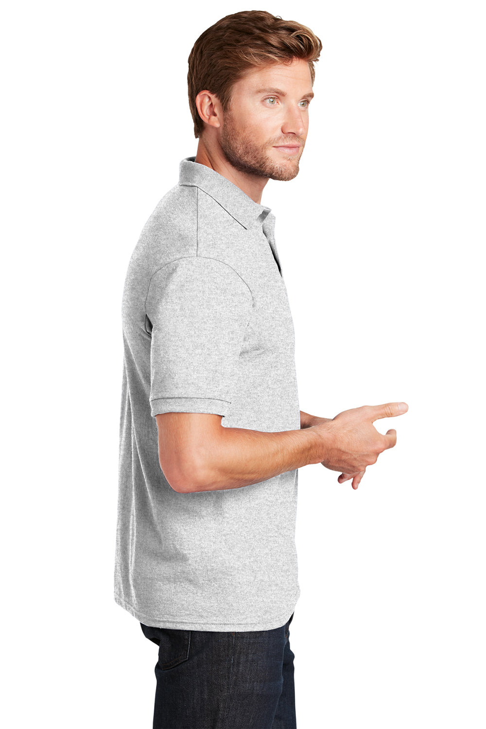 Hanes 054X/054 Mens EcoSmart Short Sleeve Polo Shirt Ash Grey Model Side