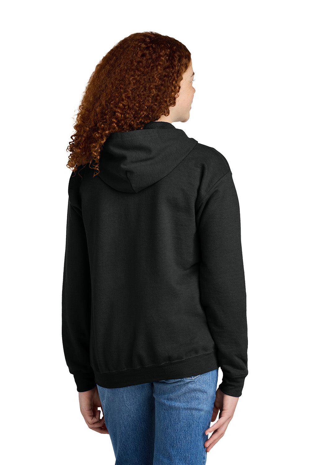 Gildan 18600B Youth Heavy Blend Full Zip Hooded Sweatshirt Hoodie w/ Pockets Black Model Back