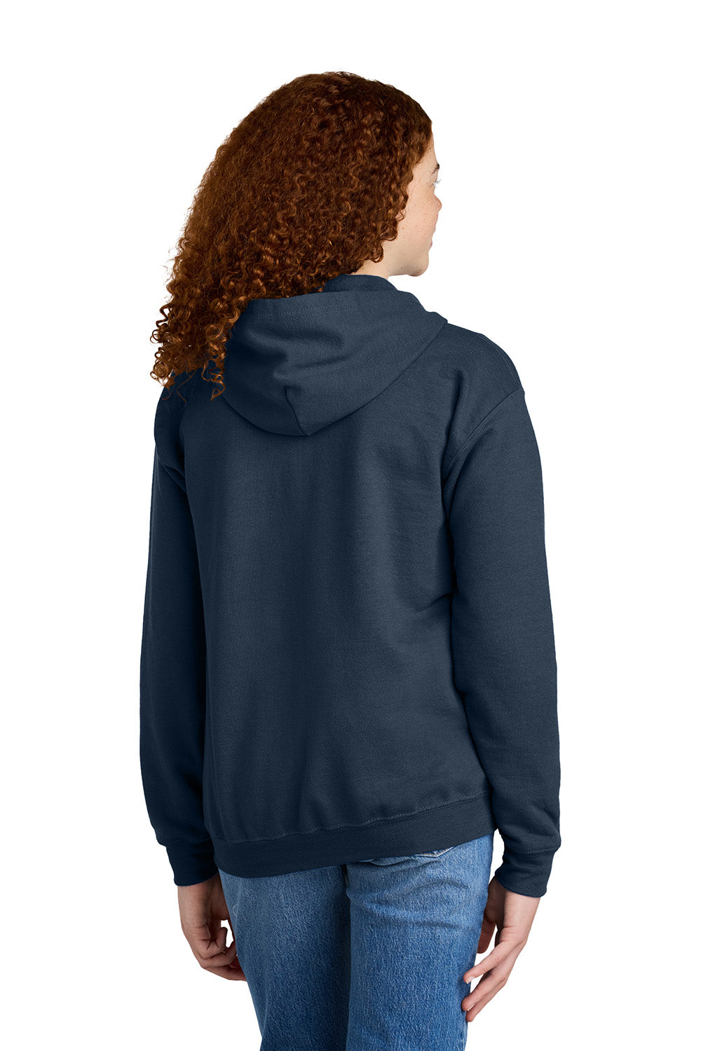 Gildan 18600B Youth Heavy Blend Full Zip Hooded Sweatshirt Hoodie w/ Pockets Navy Blue Model Back