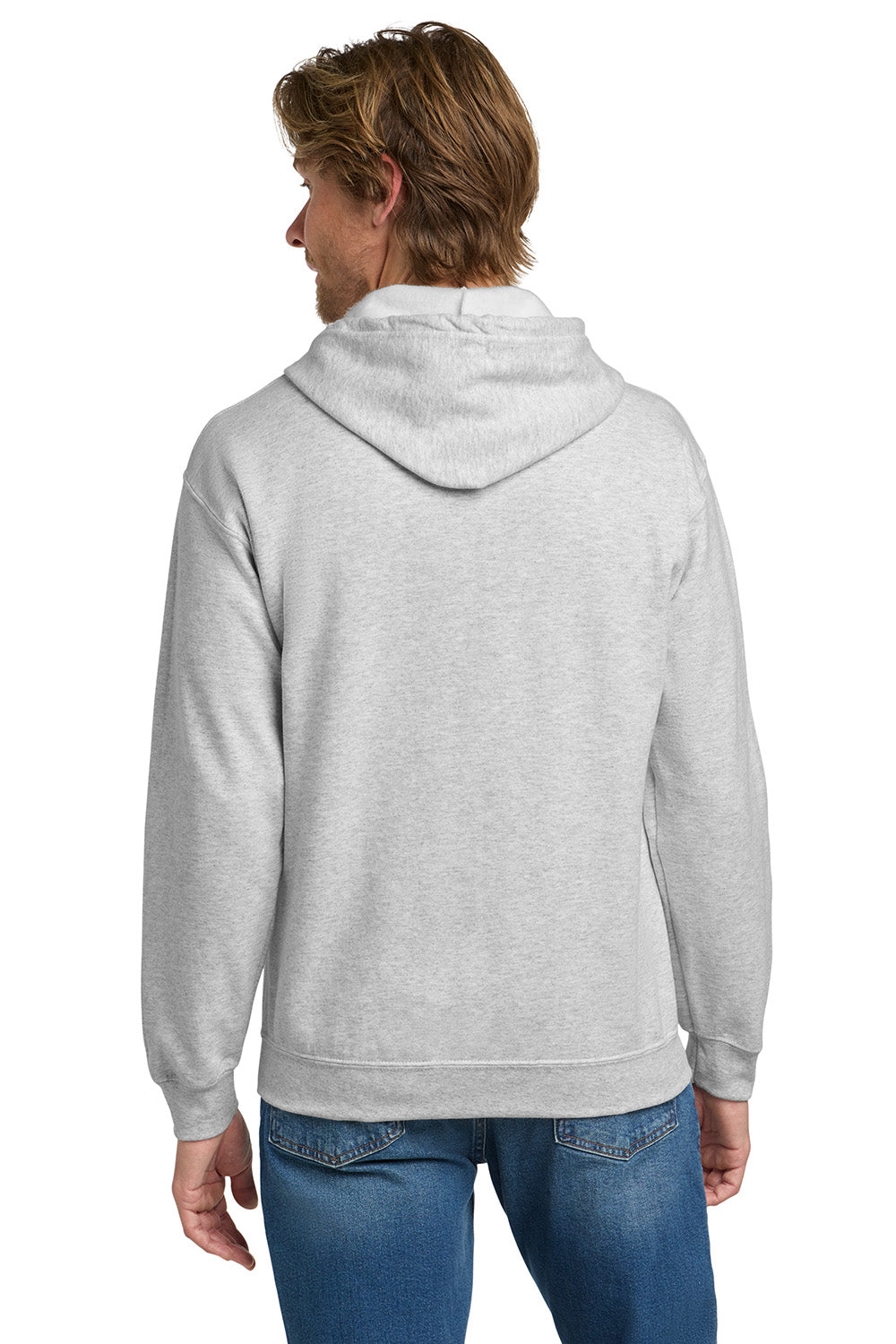 Gildan 18600/G186 Mens Pill Resistant Full Zip Hooded Sweatshirt Hoodie w/ Pockets Ash Grey Model Back