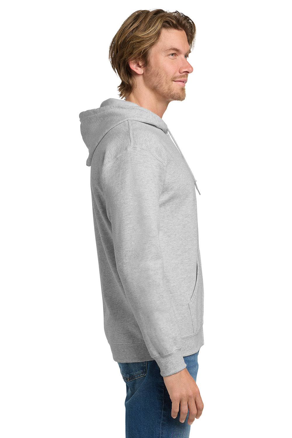 Gildan 18600/G186 Mens Pill Resistant Full Zip Hooded Sweatshirt Hoodie w/ Pockets Ash Grey Model Side