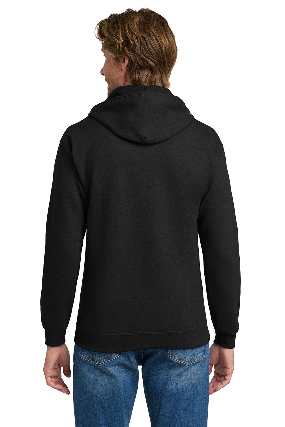 Gildan 18600/G186 Mens Pill Resistant Full Zip Hooded Sweatshirt Hoodie w/ Pockets Black Model Back