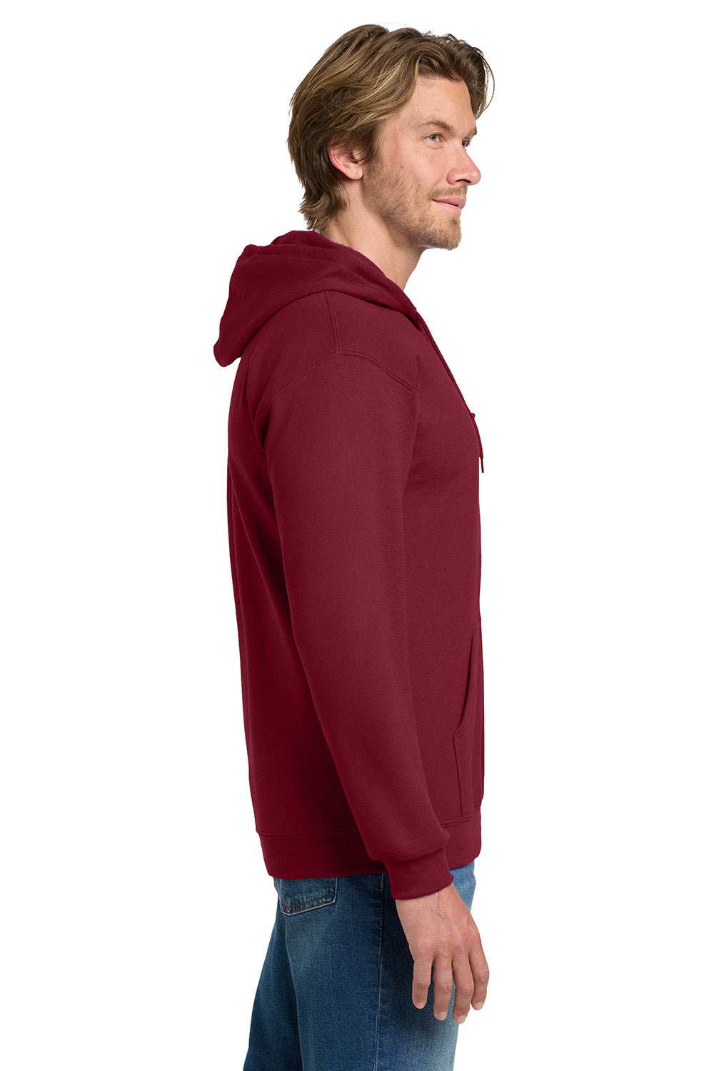 Gildan 18600/G186 Mens Pill Resistant Full Zip Hooded Sweatshirt Hoodie w/ Pockets Cardinal Red Model Side