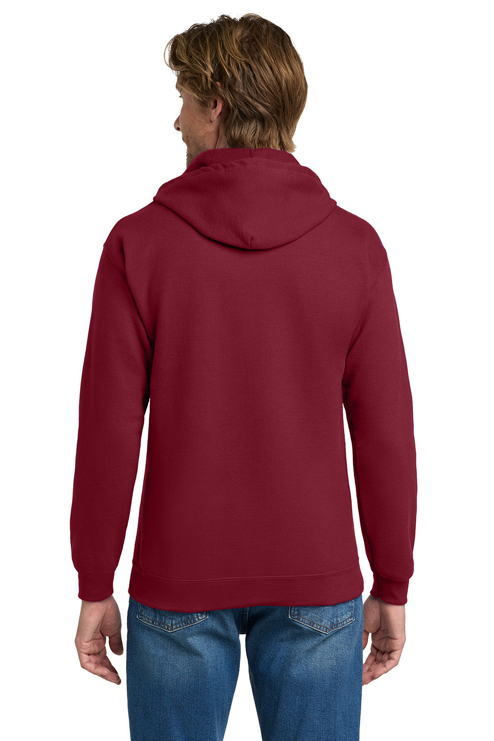 Gildan 18600/G186 Mens Pill Resistant Full Zip Hooded Sweatshirt Hoodie w/ Pockets Cardinal Red Model Back