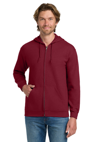 Gildan 18600/G186 Mens Pill Resistant Full Zip Hooded Sweatshirt Hoodie w/ Pockets Cardinal Red Model Front