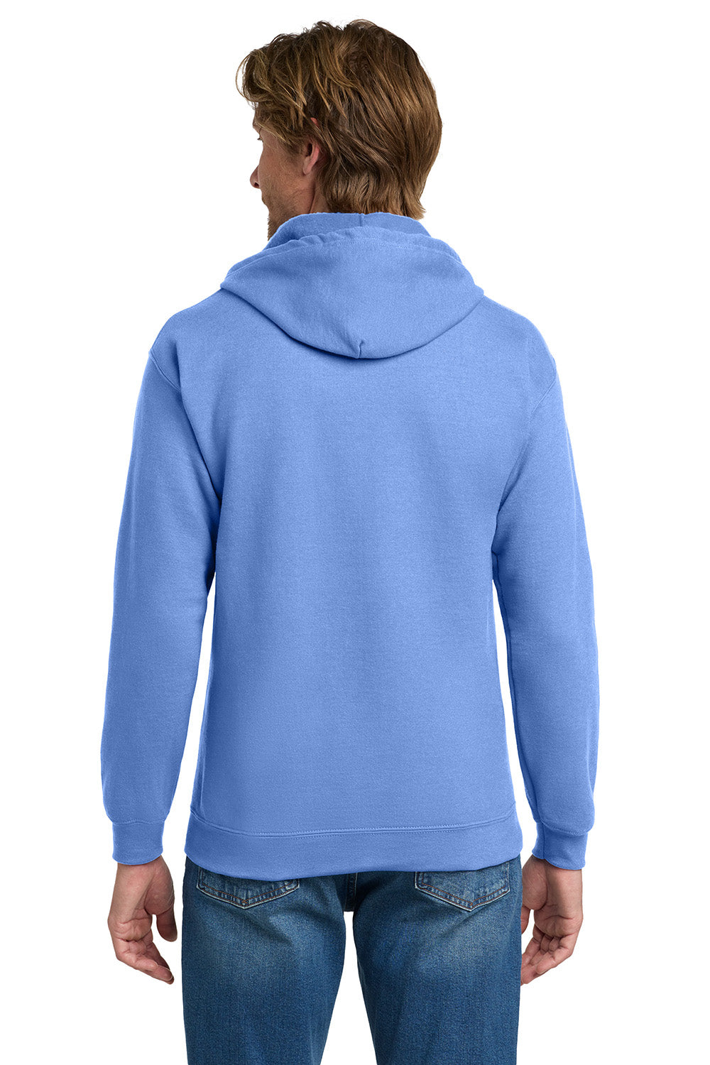 Gildan 18600/G186 Mens Pill Resistant Full Zip Hooded Sweatshirt Hoodie w/ Pockets Carolina Blue Model Back