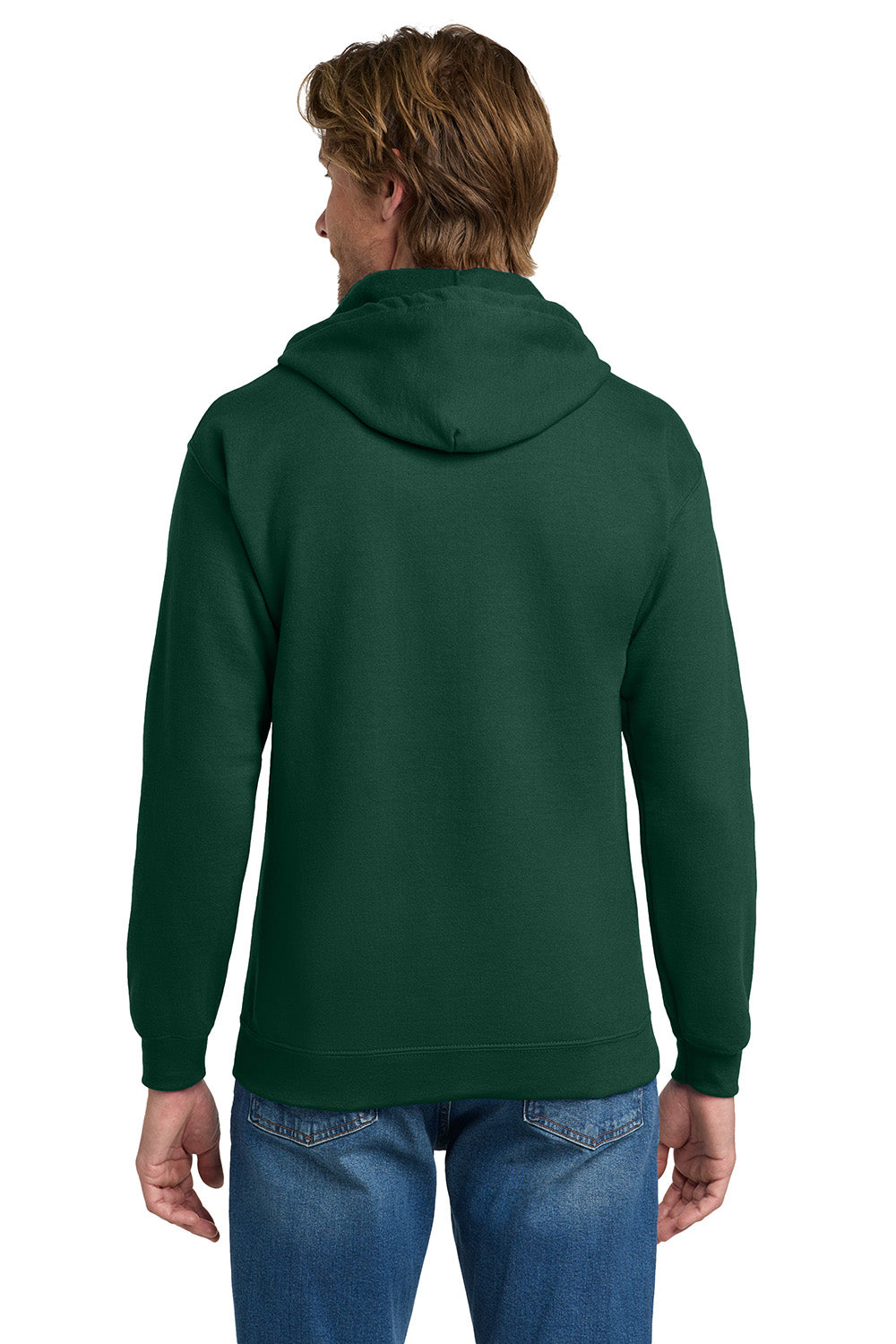 Gildan 18600/G186 Mens Pill Resistant Full Zip Hooded Sweatshirt Hoodie w/ Pockets Forest Green Model Back