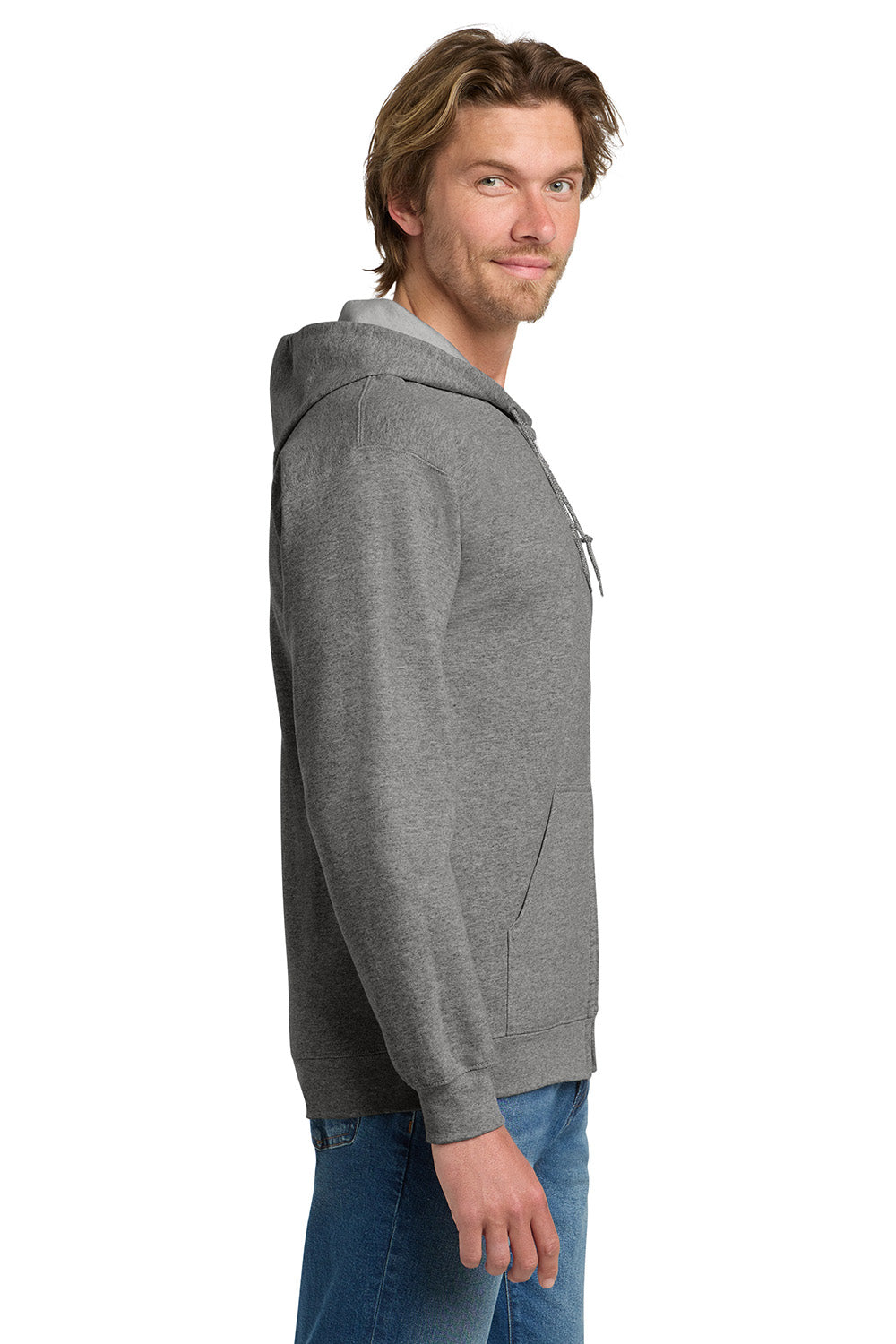 Gildan 18600/G186 Mens Pill Resistant Full Zip Hooded Sweatshirt Hoodie w/ Pockets Heather Graphite Grey Model Side