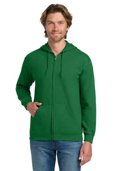 Gildan 18600/G186 Mens Pill Resistant Full Zip Hooded Sweatshirt Hoodie w/ Pockets Irish Green Model Front