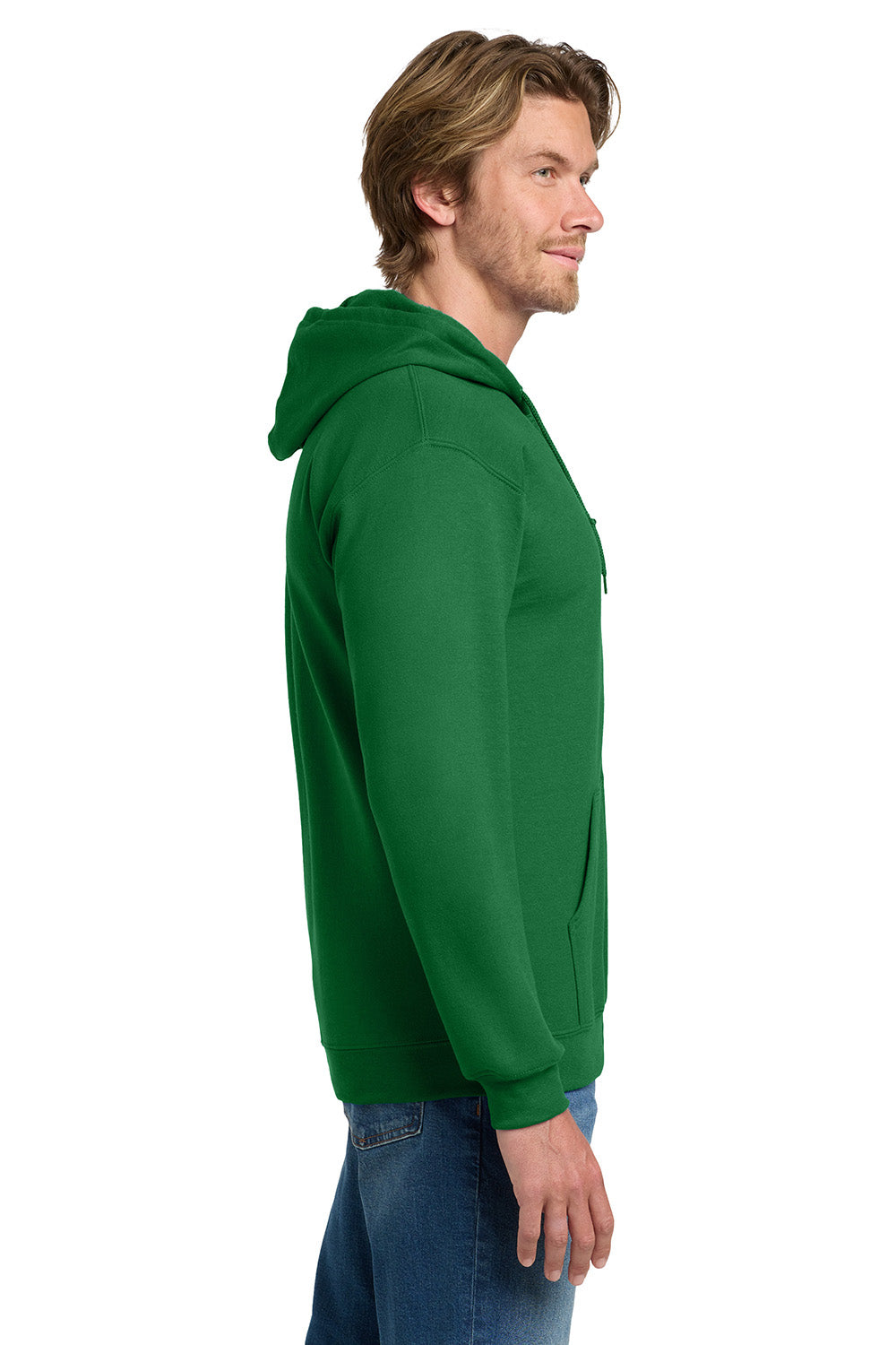 Gildan 18600/G186 Mens Pill Resistant Full Zip Hooded Sweatshirt Hoodie w/ Pockets Irish Green Model Side