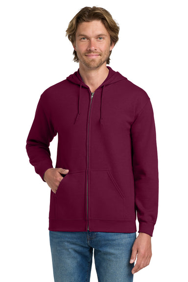 Gildan 18600/G186 Mens Pill Resistant Full Zip Hooded Sweatshirt Hoodie w/ Pockets Maroon Model Front