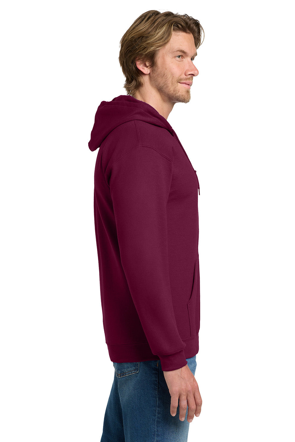 Gildan 18600/G186 Mens Pill Resistant Full Zip Hooded Sweatshirt Hoodie w/ Pockets Maroon Model Side