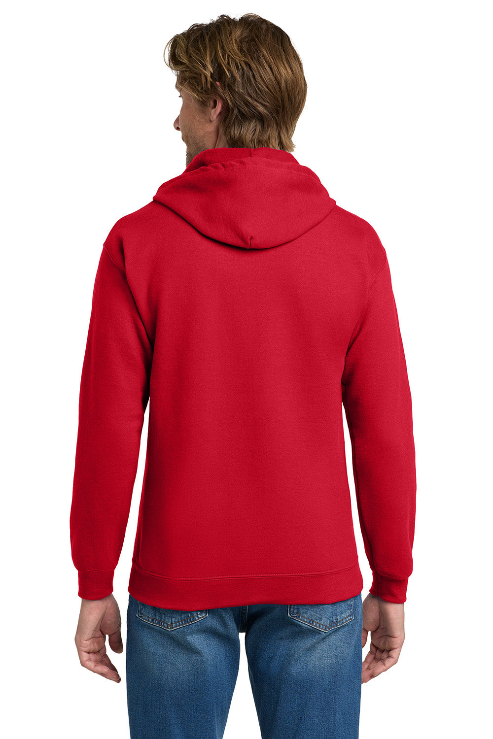 Gildan 18600/G186 Mens Pill Resistant Full Zip Hooded Sweatshirt Hoodie w/ Pockets Red Model Back