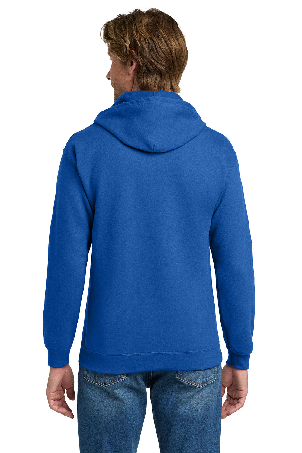 Gildan 18600/G186 Mens Pill Resistant Full Zip Hooded Sweatshirt Hoodie w/ Pockets Royal Blue Model Back