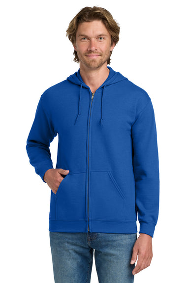 Gildan 18600/G186 Mens Pill Resistant Full Zip Hooded Sweatshirt Hoodie w/ Pockets Royal Blue Model Front