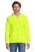 Gildan 18600/G186 Mens Pill Resistant Full Zip Hooded Sweatshirt Hoodie w/ Pockets Safety Green Model Front