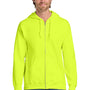 Gildan Mens Pill Resistant Full Zip Hooded Sweatshirt Hoodie w/ Pockets - Safety Green