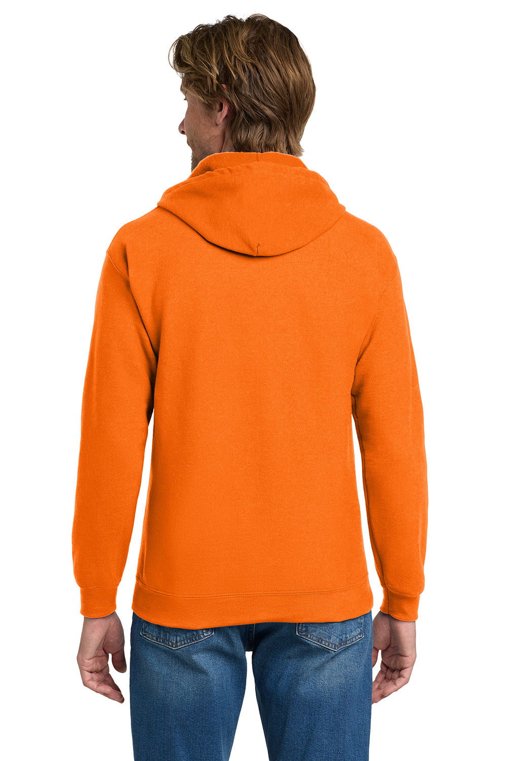 Gildan 18600/G186 Mens Pill Resistant Full Zip Hooded Sweatshirt Hoodie w/ Pockets Safety Orange Model Back