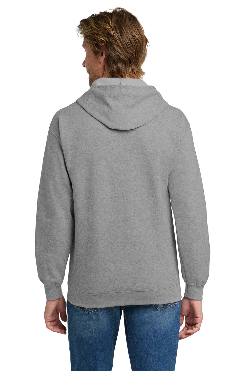 Gildan 18600/G186 Mens Pill Resistant Full Zip Hooded Sweatshirt Hoodie w/ Pockets Sport Grey Model Back