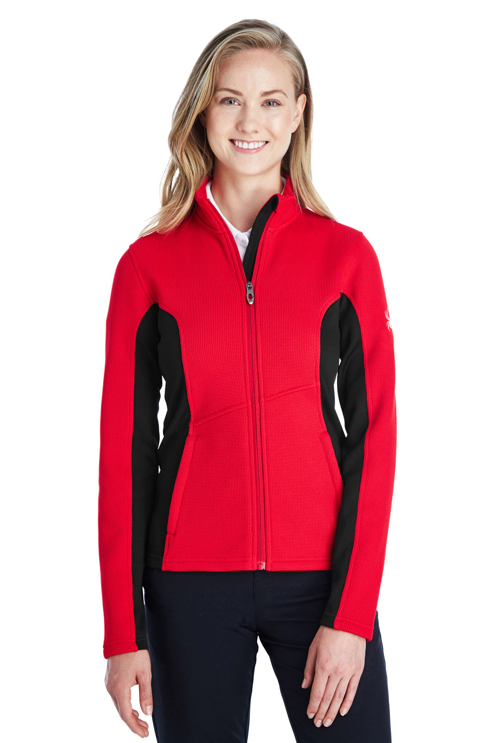 Spyder 187335 Womens Constant Full Zip Sweater Fleece Jacket Red/Black Model Front