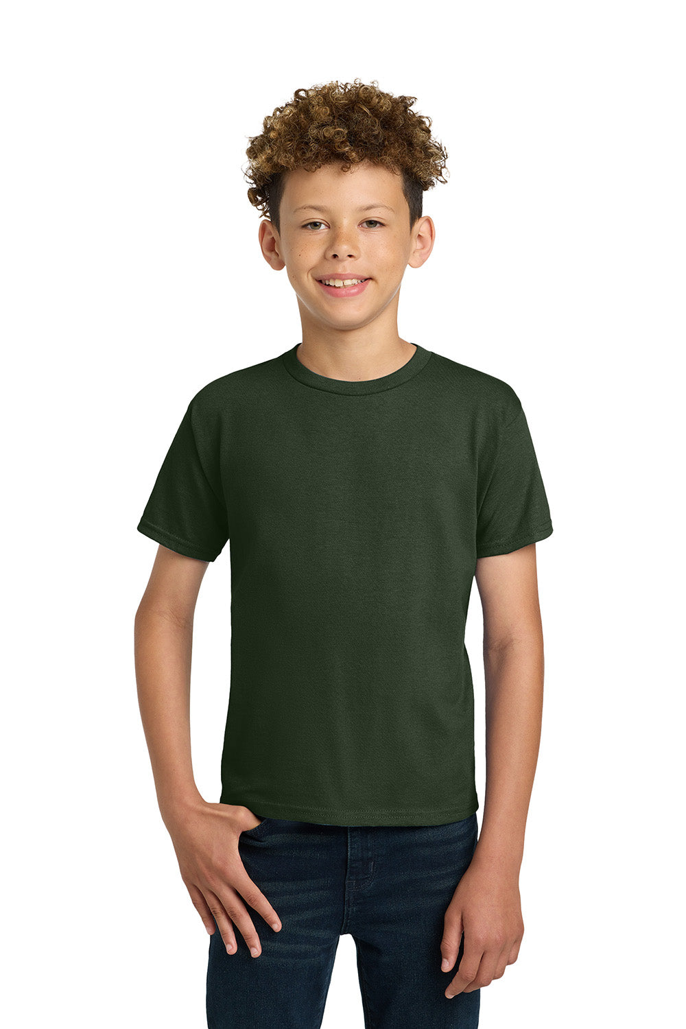 Gildan 2000B/G200B Youth Ultra Short Sleeve Crewneck T-Shirt Forest Green Model Front