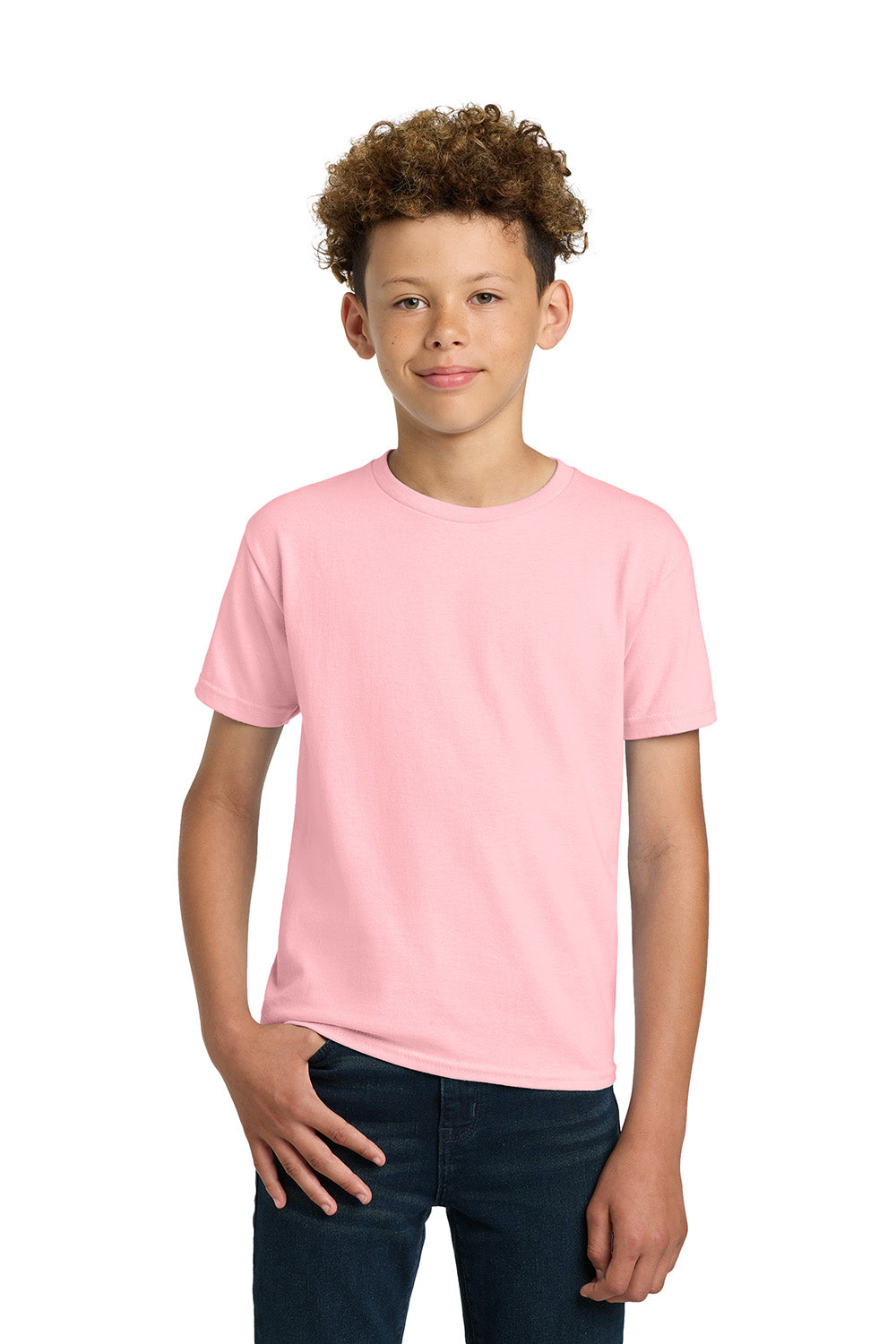 Gildan 2000B/G200B Youth Ultra Short Sleeve Crewneck T-Shirt Light Pink Model Front