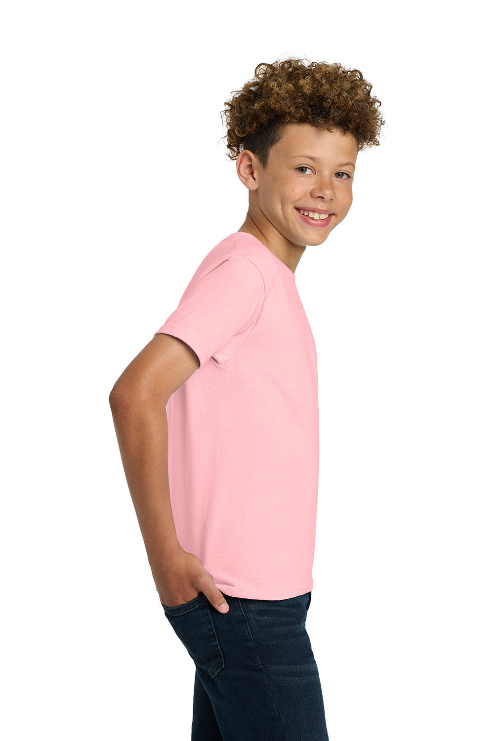 Gildan 2000B/G200B Youth Ultra Short Sleeve Crewneck T-Shirt Light Pink Model Side