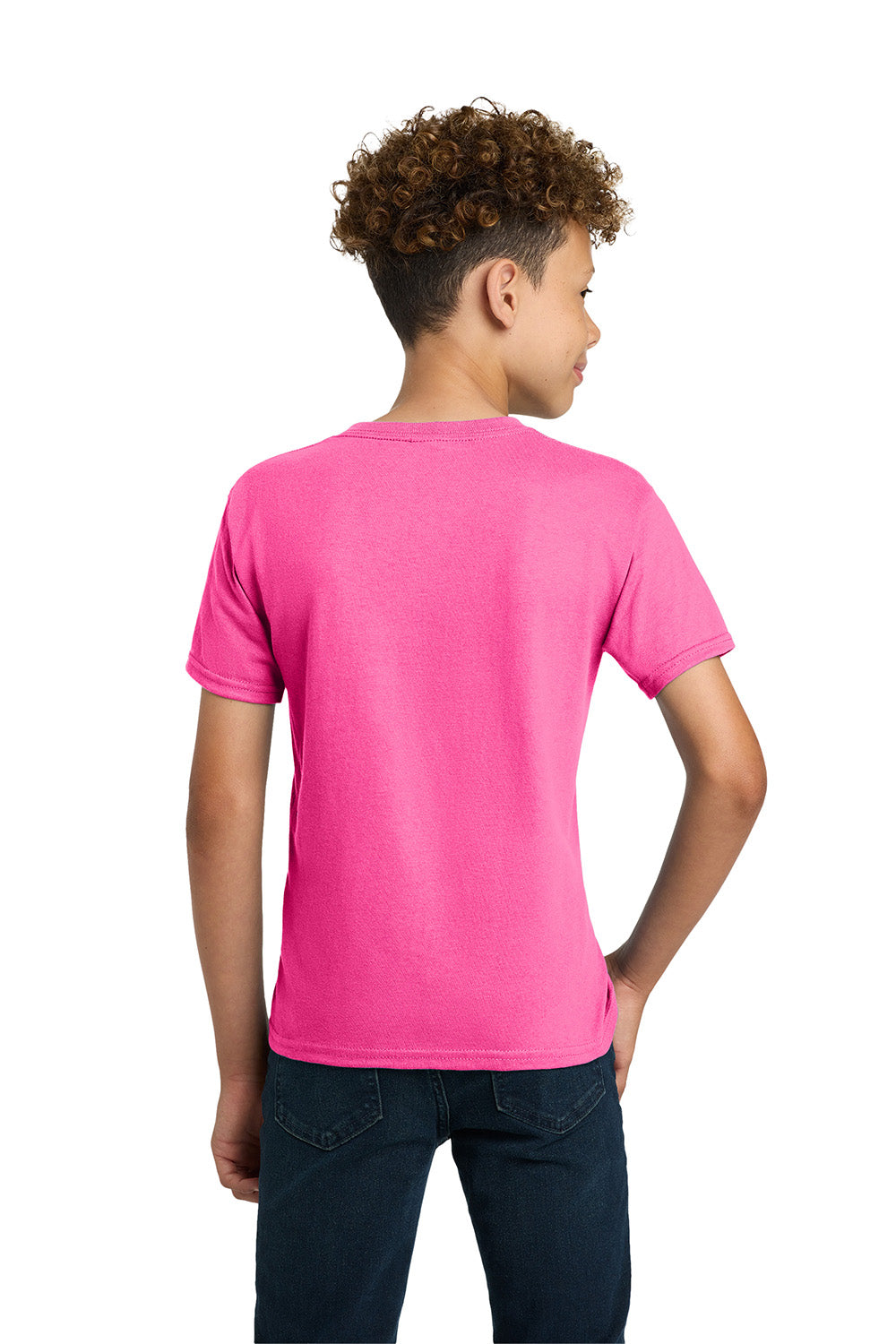 Gildan 2000B/G200B Youth Ultra Short Sleeve Crewneck T-Shirt Safety Pink Model Back