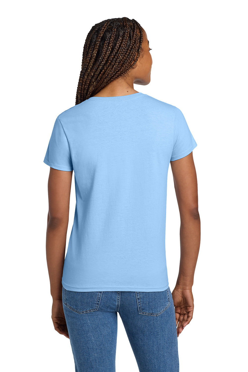 Gildan 2000L/G200L Womens Ultra Short Sleeve Crewneck T-Shirt Light Blue Model Back