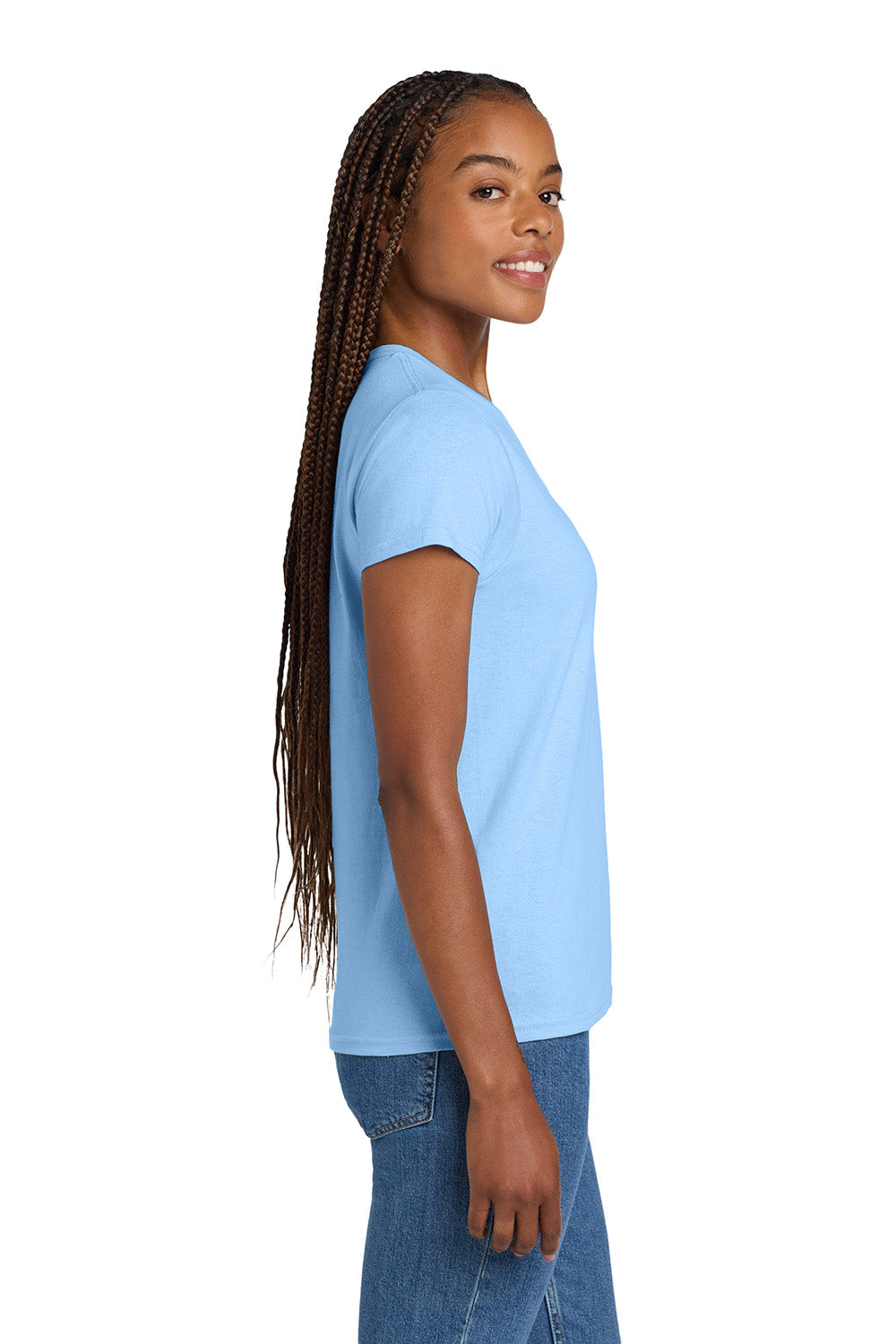 Gildan 2000L/G200L Womens Ultra Short Sleeve Crewneck T-Shirt Light Blue Model Side