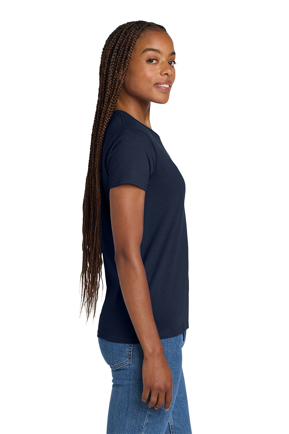 Gildan 2000L/G200L Womens Ultra Short Sleeve Crewneck T-Shirt Navy Blue Model Side