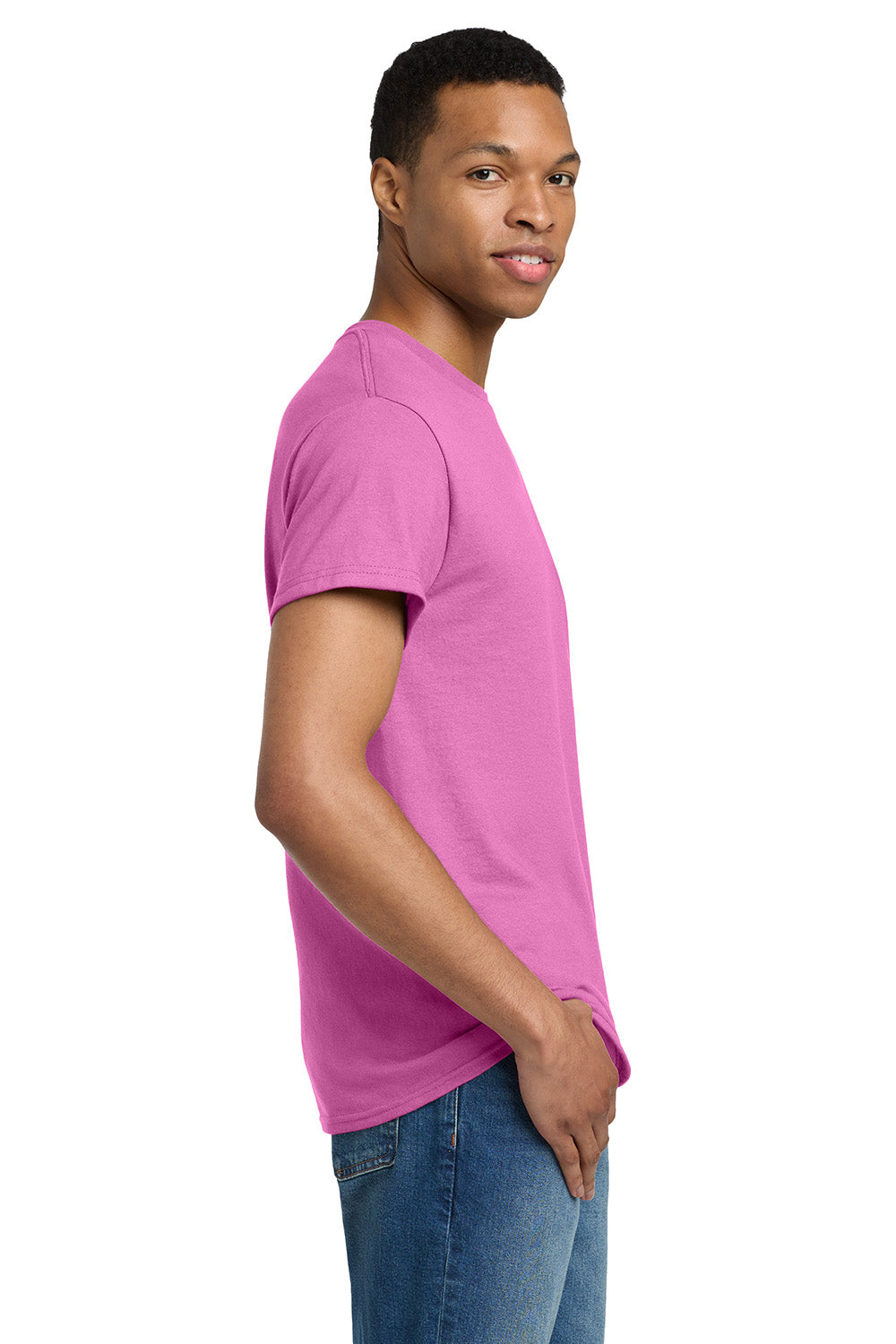 Gildan 2000/G200/G200T Mens Ultra Short Sleeve Crewneck T-Shirt Azalea Pink Model Side