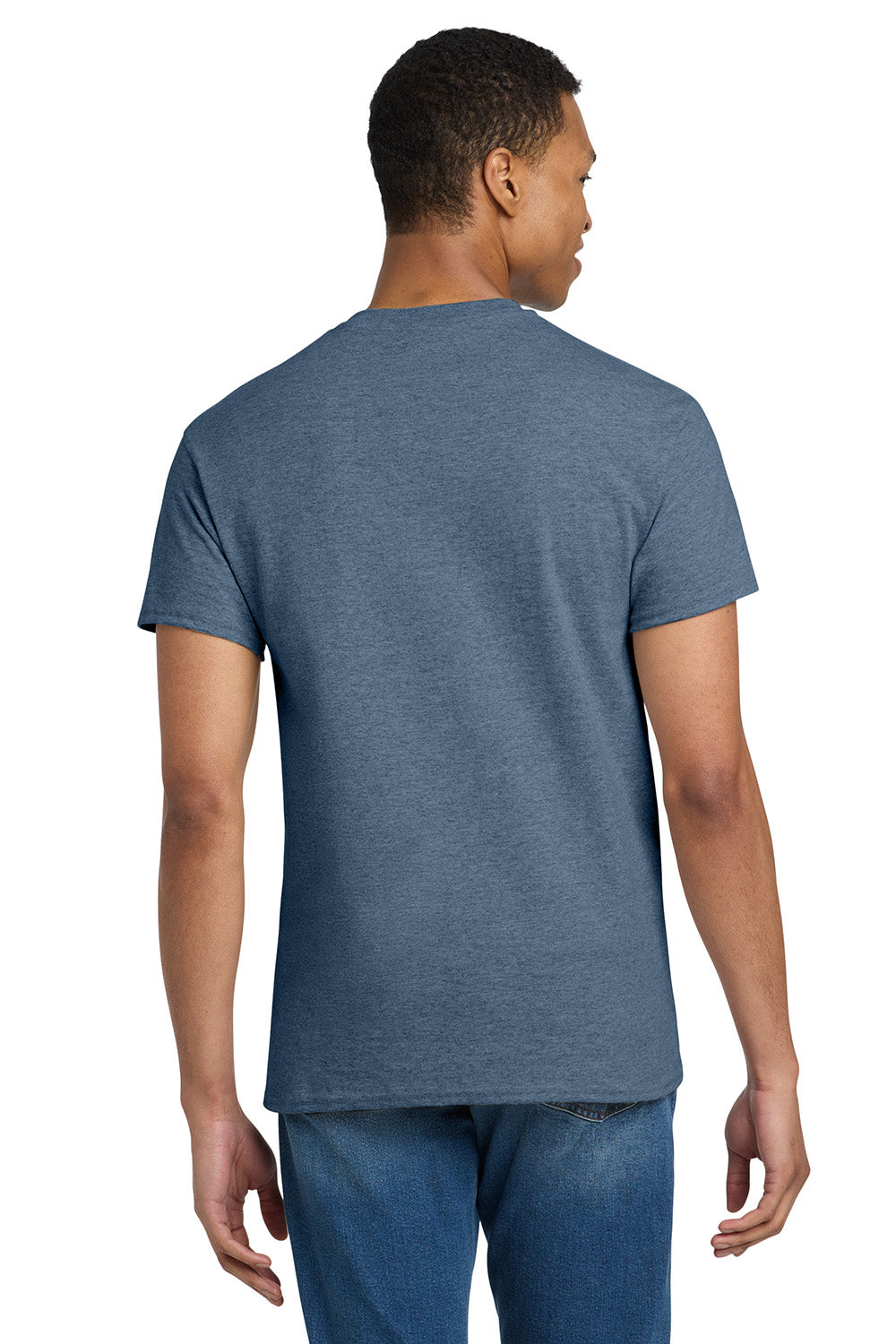 Gildan 2000/G200/G200T Mens Ultra Short Sleeve Crewneck T-Shirt Heather Indigo Blue Model Back