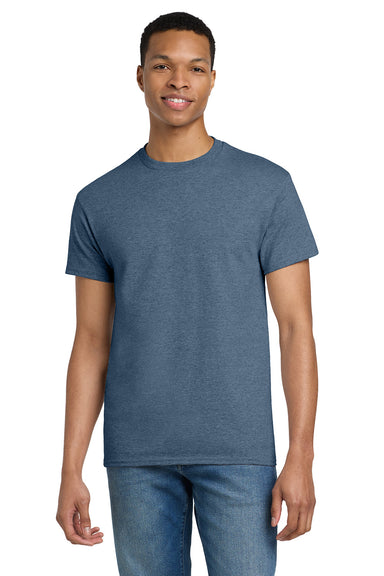 Gildan 2000/G200/G200T Mens Ultra Short Sleeve Crewneck T-Shirt Heather Indigo Blue Model Front