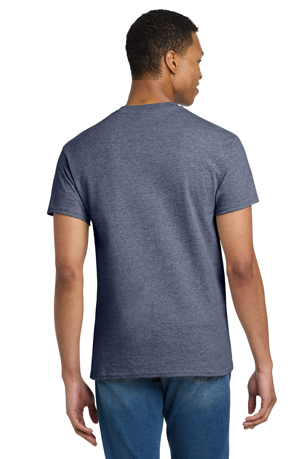 Gildan 2000/G200/G200T Mens Ultra Short Sleeve Crewneck T-Shirt Heather Navy Blue Model Back