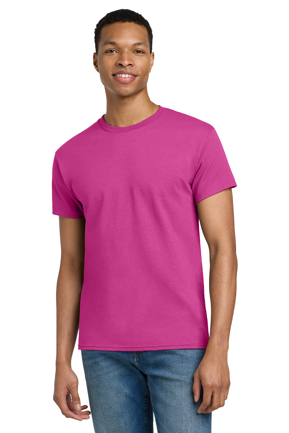 Gildan 2000/G200/G200T Mens Ultra Short Sleeve Crewneck T-Shirt Heliconia Pink Model Front