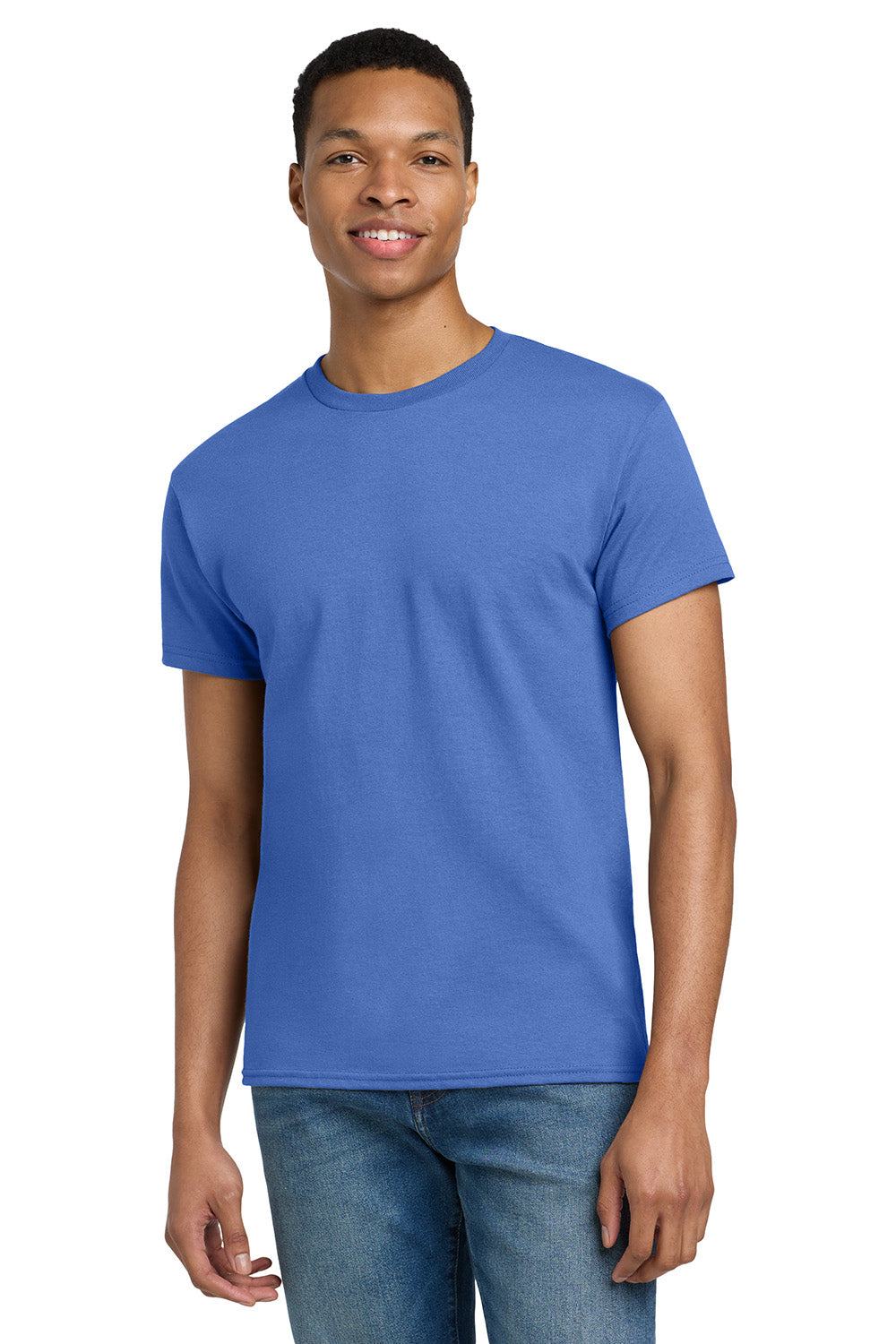 Gildan 2000/G200/G200T Mens Ultra Short Sleeve Crewneck T-Shirt Iris Blue Model Front