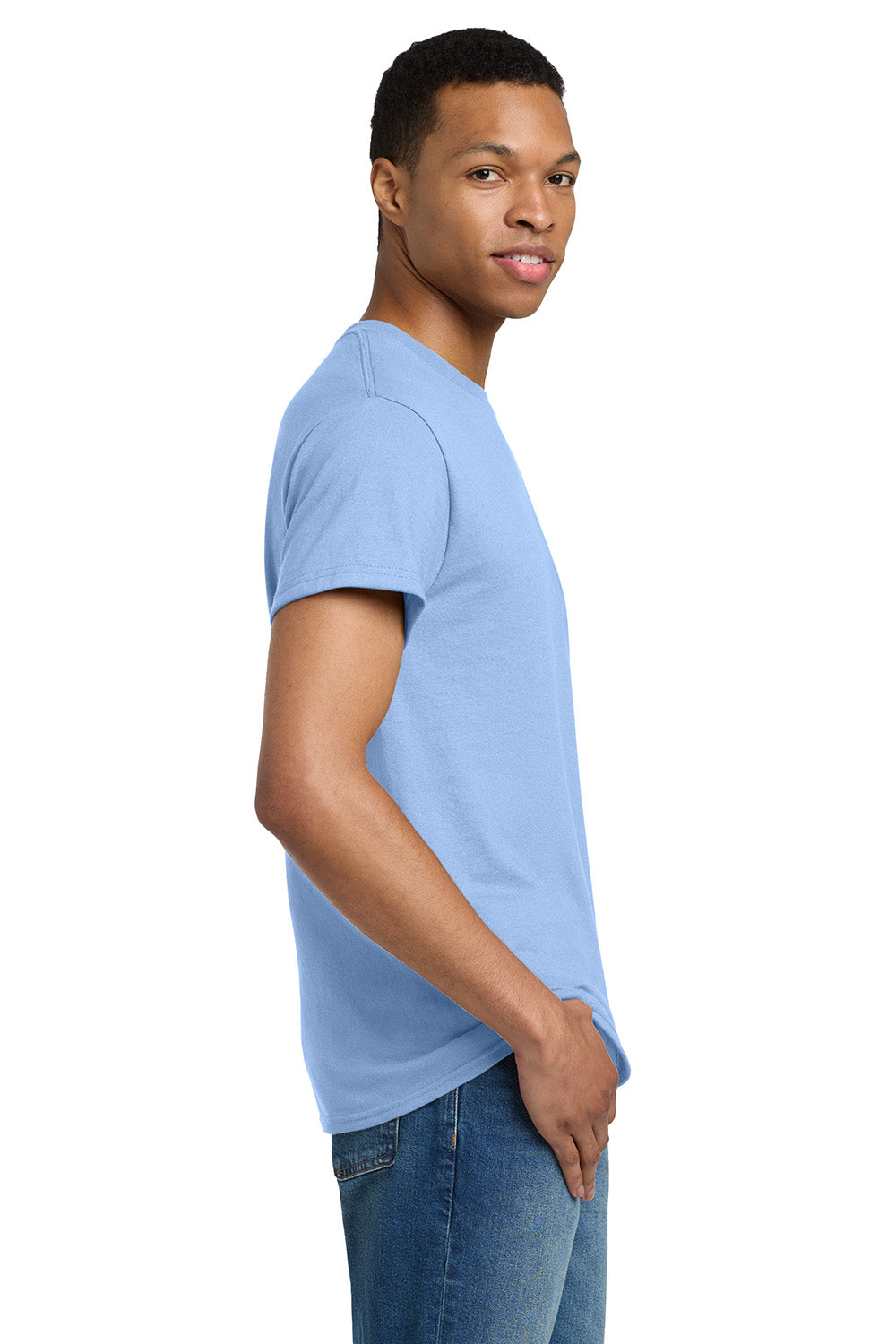 Gildan 2000/G200/G200T Mens Ultra Short Sleeve Crewneck T-Shirt Light Blue Model Side