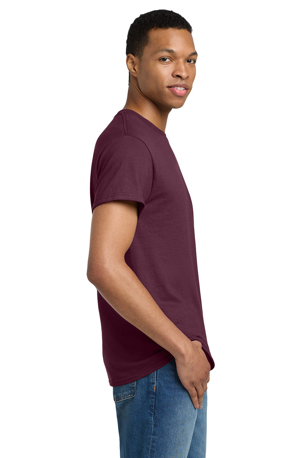 Gildan 2000/G200/G200T Mens Ultra Short Sleeve Crewneck T-Shirt Maroon Model Side