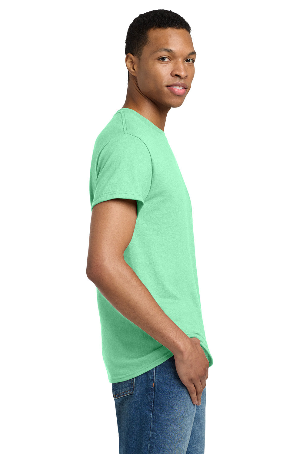 Gildan 2000/G200/G200T Mens Ultra Short Sleeve Crewneck T-Shirt Mint Green Model Side