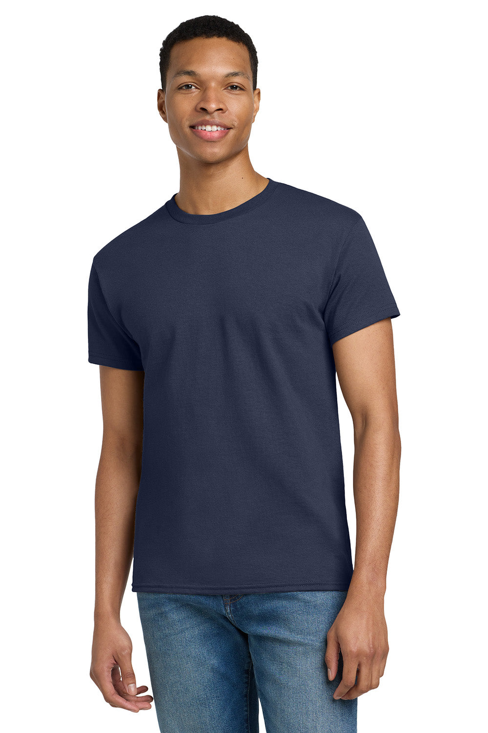 Gildan 2000/G200/G200T Mens Ultra Short Sleeve Crewneck T-Shirt Navy Blue Model Front