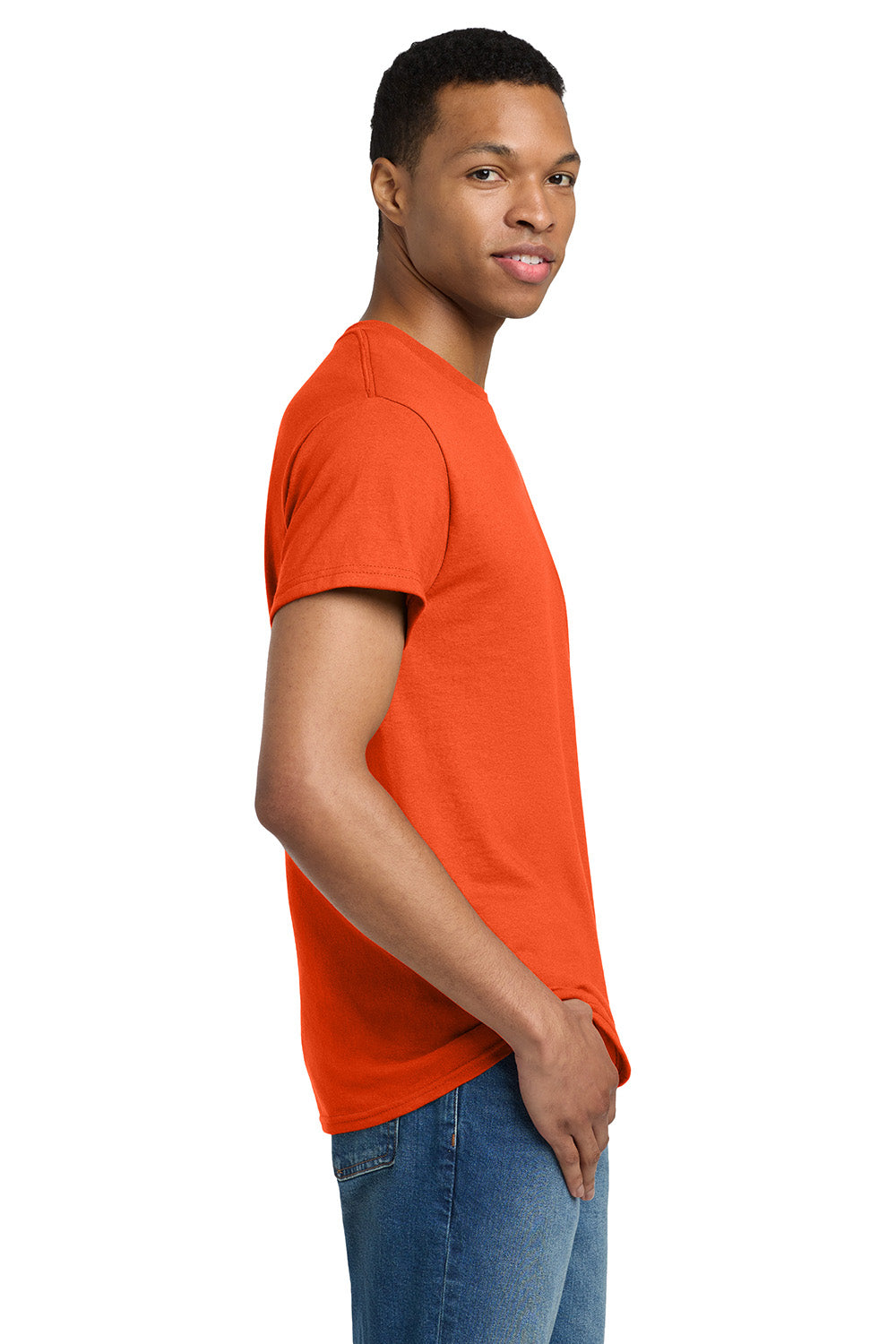 Gildan 2000/G200/G200T Mens Ultra Short Sleeve Crewneck T-Shirt Orange Model Side