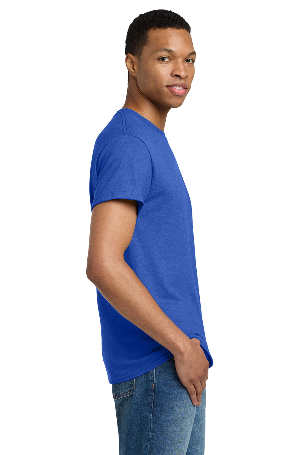 Gildan 2000/G200/G200T Mens Ultra Short Sleeve Crewneck T-Shirt Royal Blue Model Side