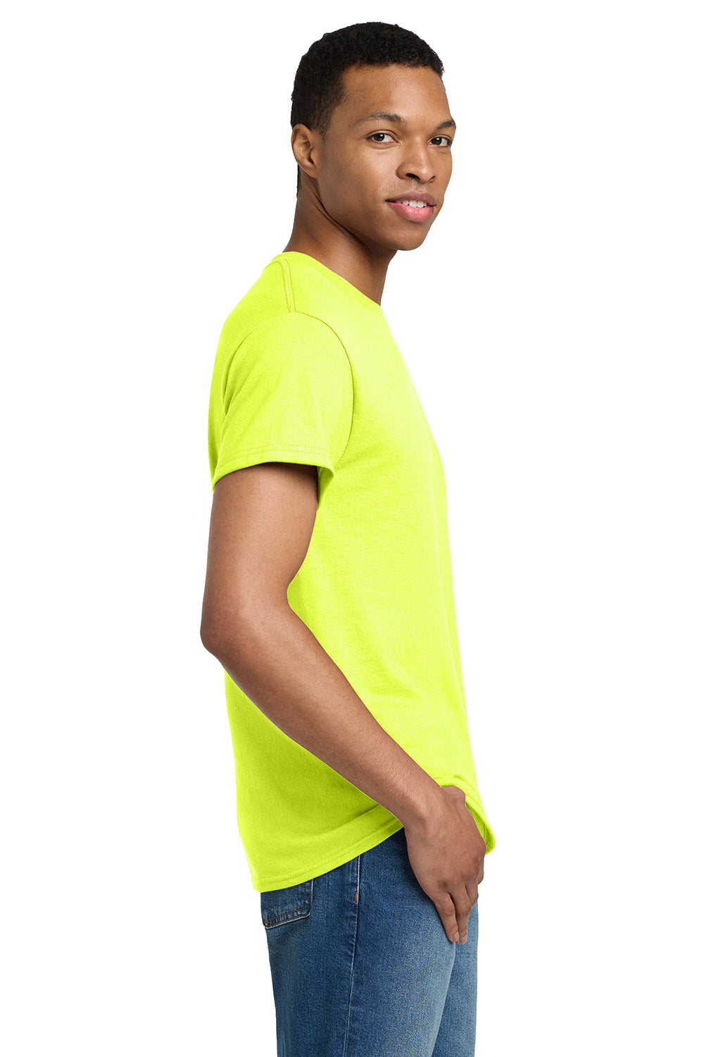 Gildan 2000/G200/G200T Mens Ultra Short Sleeve Crewneck T-Shirt Safety Green Model Side