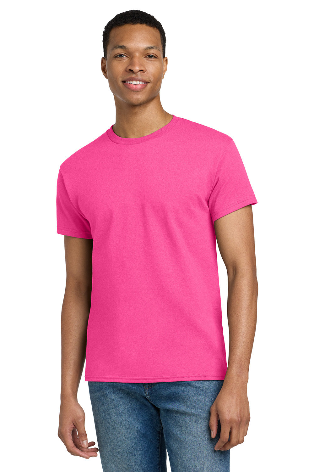 Gildan 2000/G200/G200T Mens Ultra Short Sleeve Crewneck T-Shirt Safety Pink Model Front